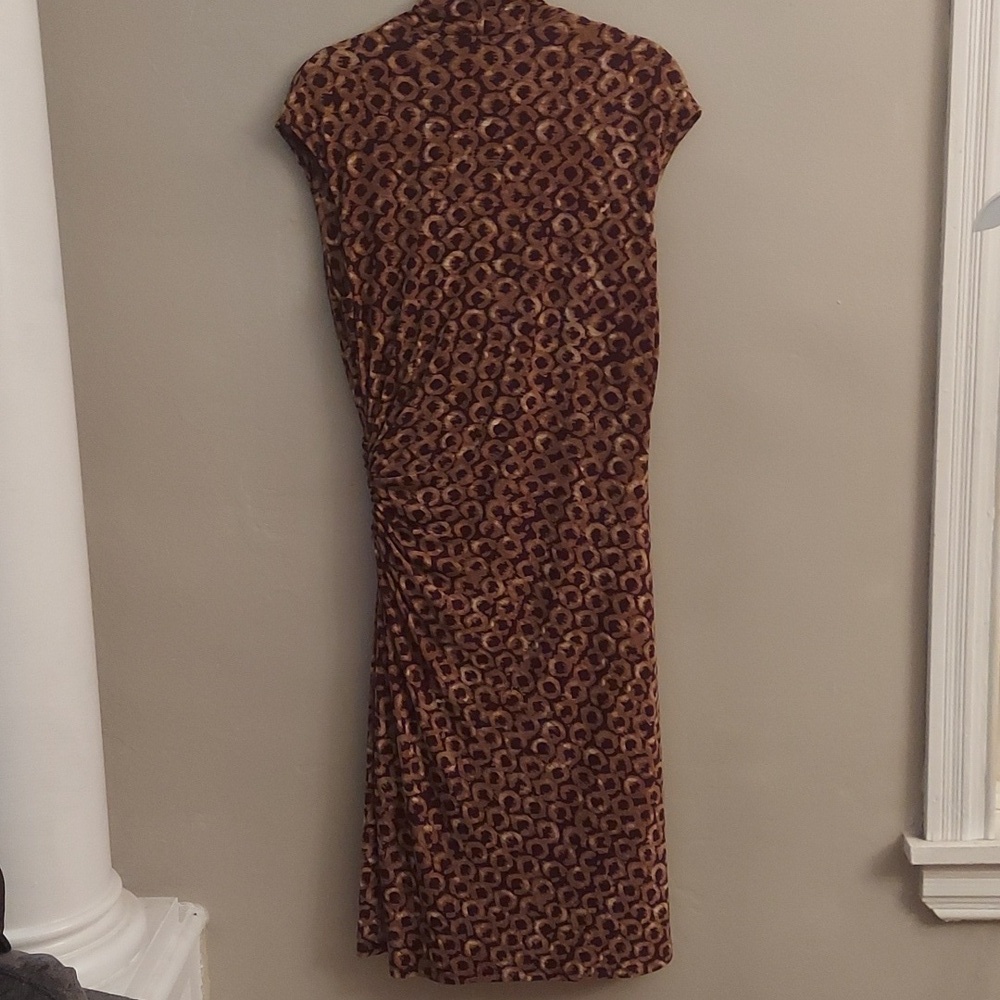 LAUREN RALPH LAUREN Tan and Purple Patterned Sleeveless Faux Wrap Midi Dress - Picture 10 of 13